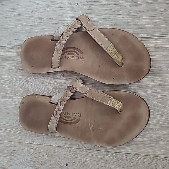 Rainbow Tan Braided T-Strap Flip Flop Sandals US Size Small 5.5/6.5 - Picture 2 of 6